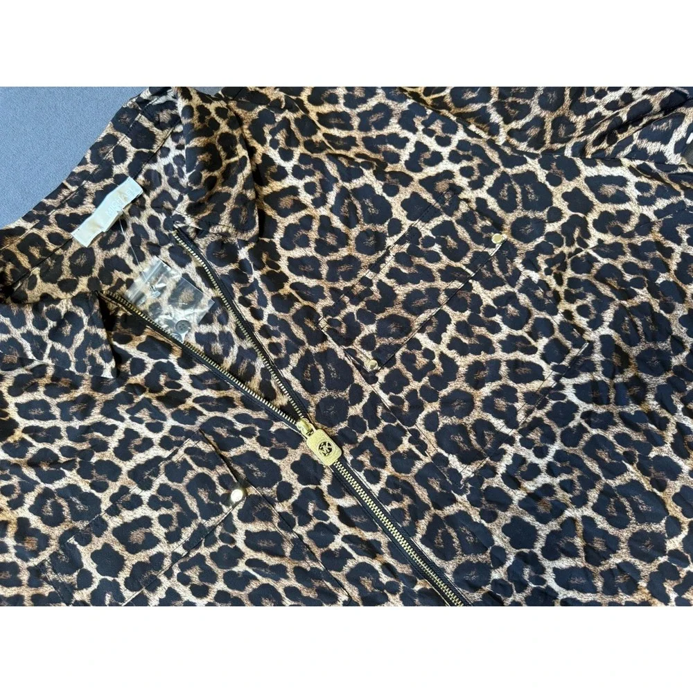 NEW Michael Kors Leopard Print Zip Front Blouse Top Women's Plus Size 3X
